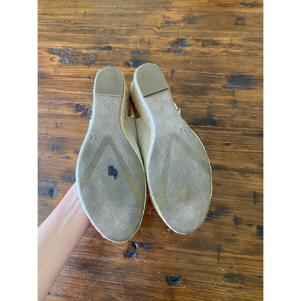 Vionic Coralina Canvas Espadrille Wedge Sandals Cream Tan 10W Wide